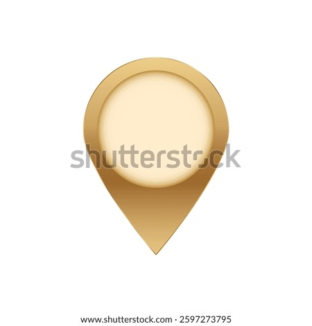 Gold location pin with a gradient finish, reflecting light and shadow, in a minimalist art style.
