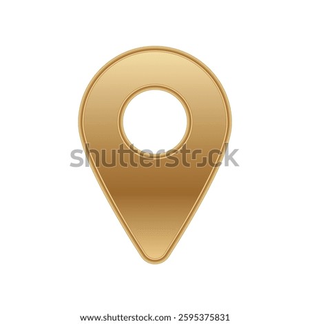 A gold location pin icon with a circular center and smooth metallic finish. represents location or map.