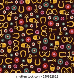 gold locks horseshoes and flower pattern