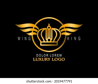 Gold Logo for Business, fashion, beauty, building with luxury winged crown element