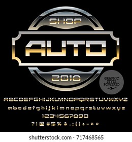 Gold Logo Design for luxury Car and Sportcar Shop. Vector Alphabet set. Creative Font contains Graphic Style