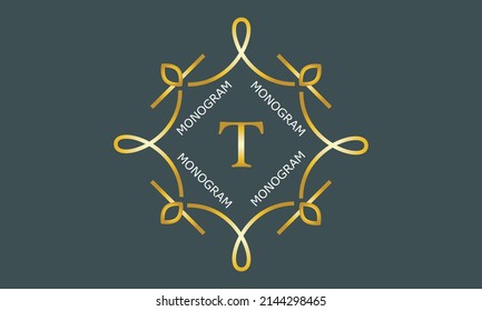 Gold logo emblem on a dark green background with the letter A. Simple monogram (sign, symbol, ornament)