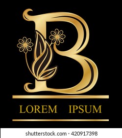 Gold logo font b type Design leaves with flowers in letter B logo