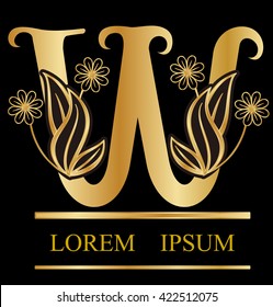 Gold logo font w type Design leaves with flowers in letter s logo