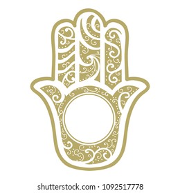 Gold logo frame as  ancient Middle Eastern amulet symbolizing the Hand of God.