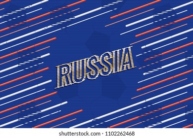 Gold Logo Lettering Russia Goal Net Design in Ball Shape Blank Space Created by Repeating Lines - Golden Red and White on Blue Soccer Ball Texture Background - Vector Gradient Graphic Style