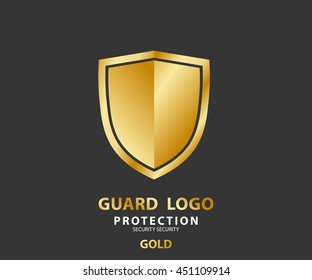 Gold logo security company. vector premium shield for protection, illustration