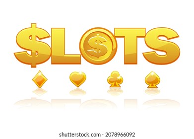 Gold logo slot with card suits for casino games.