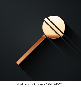 Gold Lollipop icon isolated on black background. Food, delicious symbol. Long shadow style. Vector Illustration