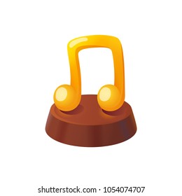 Gold long music note icon vector. Music Award. Gold music note trophy.