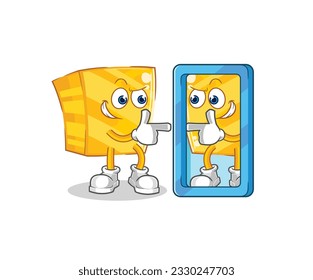 the gold looking into mirror cartoon. cartoon mascot vector