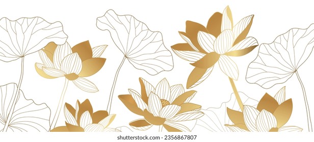 Vector de fondo de loto dorado. diseño de papel pintado para decoración casera, impresión, artes murales.