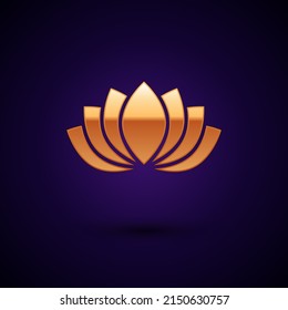 Gold Lotus flower icon isolated on black background.  Vector