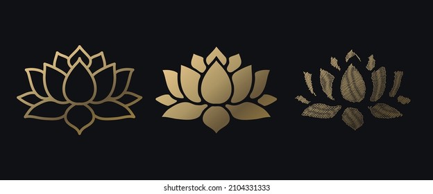 Gold lotus flower logo, vector illustralion