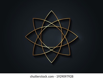 Gold Lotus Flower Mandala, Seed Of Life Symbol Sacred Geometry. Logo Icon  Geometric Mystic Mandala Of Alchemy Esoteric Flower. Vector Golden Line Art Divine Meditative Amulet Isolated On Black 