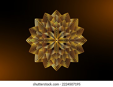 Gold lotus flower mandala, Seed of life symbol Sacred Geometry. Logo icon  Geometric mystic mandala of alchemy esoteric Flower. Vector golden Christmas star ornament concept isolated on black 