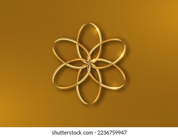 Gold lotus flower mandala, Seed of life symbol Sacred Geometry. Logo icon  Geometric mystic mandala of alchemy esoteric Flower. Vector golden Christmas star ornament concept isolated on gold