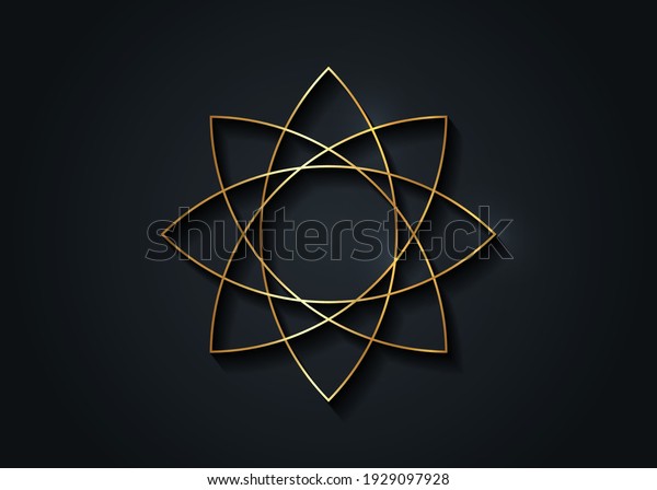 Gold lotus flower mandala, Seed of life symbol Sacred\
Geometry. Logo icon  Geometric mystic mandala of alchemy esoteric\
Flower. Vector golden line art divine meditative amulet isolated on\
black 