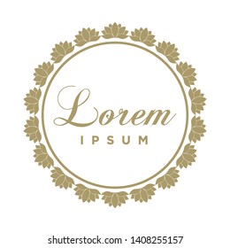 gold lotus flower wreath, vector frame 