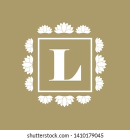 gold lotus flower wreath, vector frame 