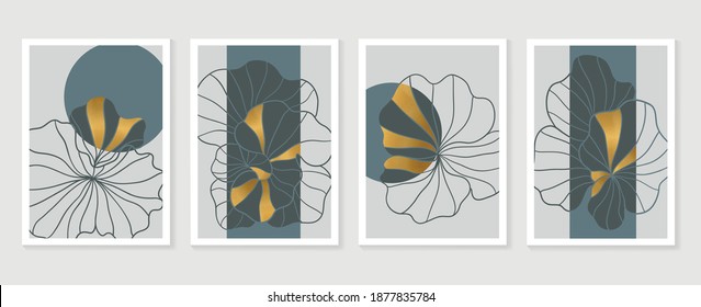 Gold lotus leaves wall arts vector. Luxury golden wallpaper design for wall framed prints, canvas prints, poster, home decor, cover, wallpaper. Vector illustration