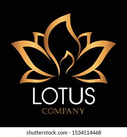 Gold lotus logo symbol on black background vector design - Vector