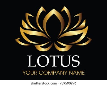 Gold lotus logo symbols on black background vector design