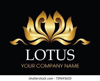 Gold lotus logo symbols on black background vector design