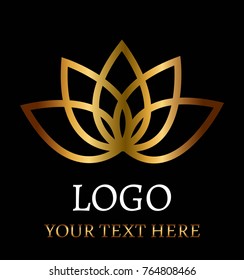 Gold lotus logo symbols on black background vector design