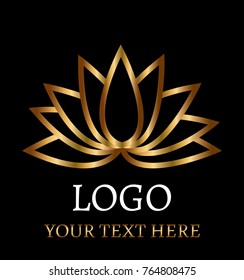 Gold lotus logo symbols on black background vector design