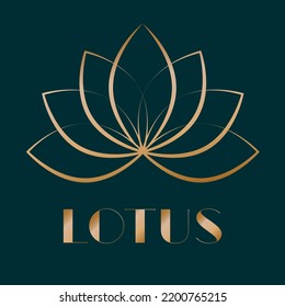 Gold Lotus, Water Lily  on Dark green background. Vector illustration.