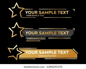 Gold Lower third vector design with Gold Star overlay strip text video. News Banner Lower Thirds Pack Template. Vector illustration.