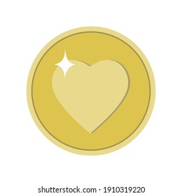 Gold lucky coin with a heart for good luck on Patrick's Day, vector isolated illustration on a white background in a flat style, icon, logo, design, decoration, sticker, print