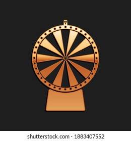 Gold Lucky wheel icon isolated on black background. Long shadow style. Vector.