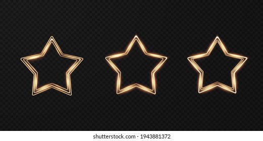 Gold luminous frame. Festive template for text. Gold border for festive texts. Set is a light frame of different shapes. PNG. Light star PNG. 