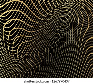 Gold luxurious circle pattern with golden wave lines over. Abstract background, vector illustration