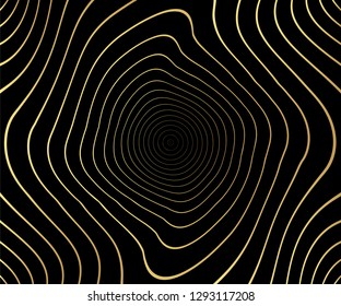 Gold luxurious circle pattern with golden wave lines over. Abstract background, vector illustration
