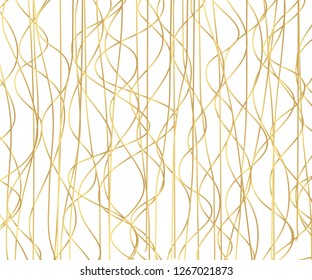 Gold luxurious line pattern with hand drawn lines. Golden wavy striped, Abstract background, vector illustration