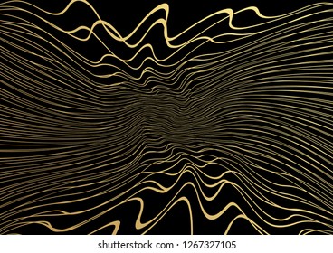 Gold luxurious line pattern with hand drawn lines. Golden wavy striped, Abstract background, vector illustration