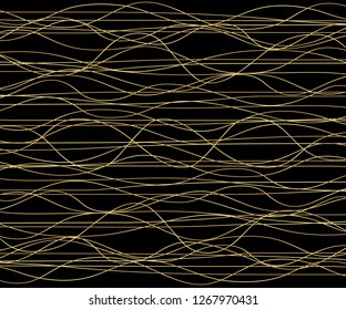Gold luxurious line pattern with hand drawn lines. Golden wavy striped, Abstract background, vector illustration