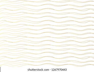 Gold luxurious line pattern with hand drawn lines. Golden wavy striped, Abstract background, vector illustration