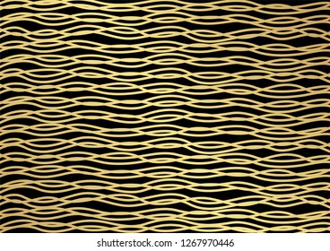 Gold luxurious line pattern with hand drawn lines. Golden wavy striped, Abstract background, vector illustration