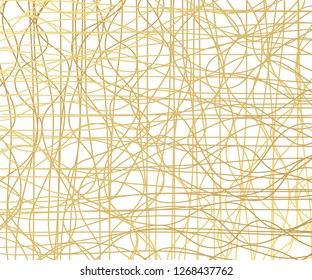 Gold luxurious line pattern with hand drawn lines. Golden wavy striped, Abstract background, vector illustration