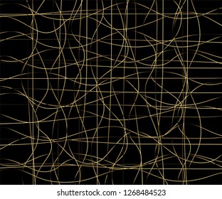 Gold luxurious line pattern with hand drawn lines. Golden wavy striped, Abstract background, vector illustration