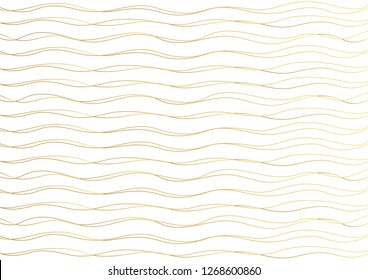 Gold luxurious line pattern with hand drawn lines. Golden wavy striped, Abstract background, vector illustration