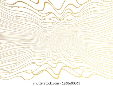 Gold luxurious line pattern with hand drawn lines. Golden wavy striped, Abstract background, vector illustration