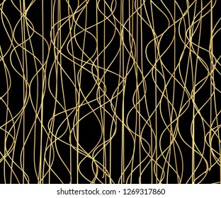 Gold luxurious line pattern with hand drawn lines. Golden wavy striped, Abstract background, vector illustration