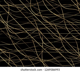 Gold luxurious line pattern with hand drawn lines. Golden wavy striped, Abstract background, vector illustration