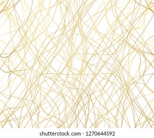 Gold luxurious line pattern with hand drawn lines. Golden wavy striped, Abstract background, vector illustration