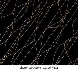 Gold luxurious line pattern with hand drawn lines. Golden wavy striped, Abstract background, vector illustration